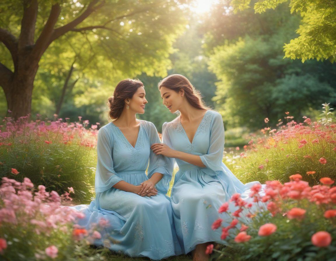 A serene couple sitting together in a sunlit park, surrounded by blooming flowers, exuding an aura of tranquility and safety. They are holding hands, symbolizing love and support, while a subtle shield-like shape overlays the scene representing protection. The background features a calm blue sky and gentle green trees, reflecting peace of mind. soft colors. super-realistic. vibrant light.